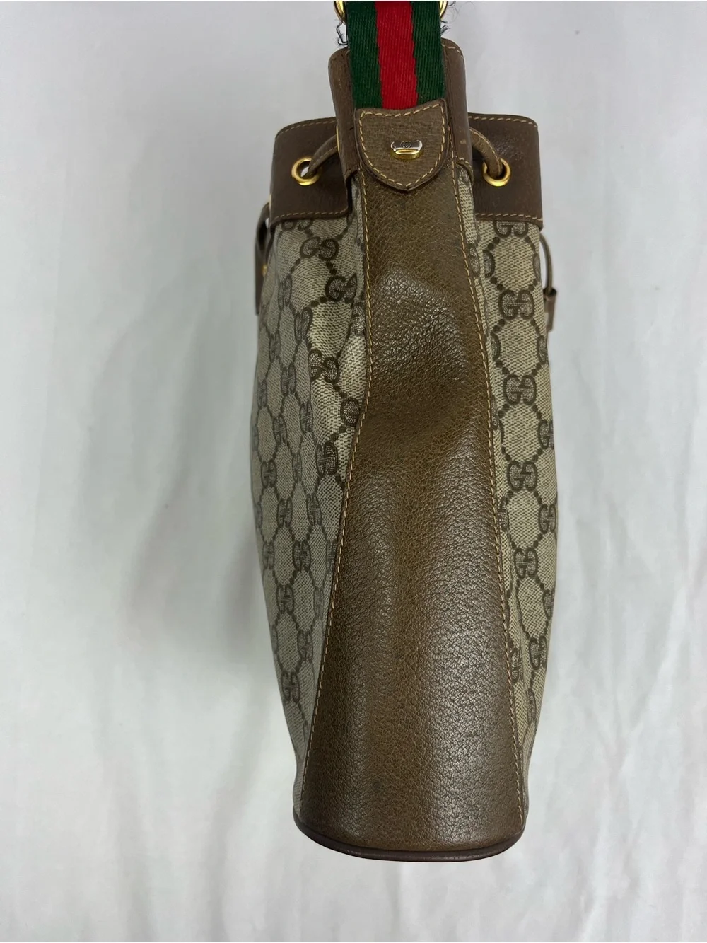 GUCCI Sherry Line Drawstring Shoulder Bag & Dustbag GG Brown Monogram VTG Italy - Picture 7 of 16